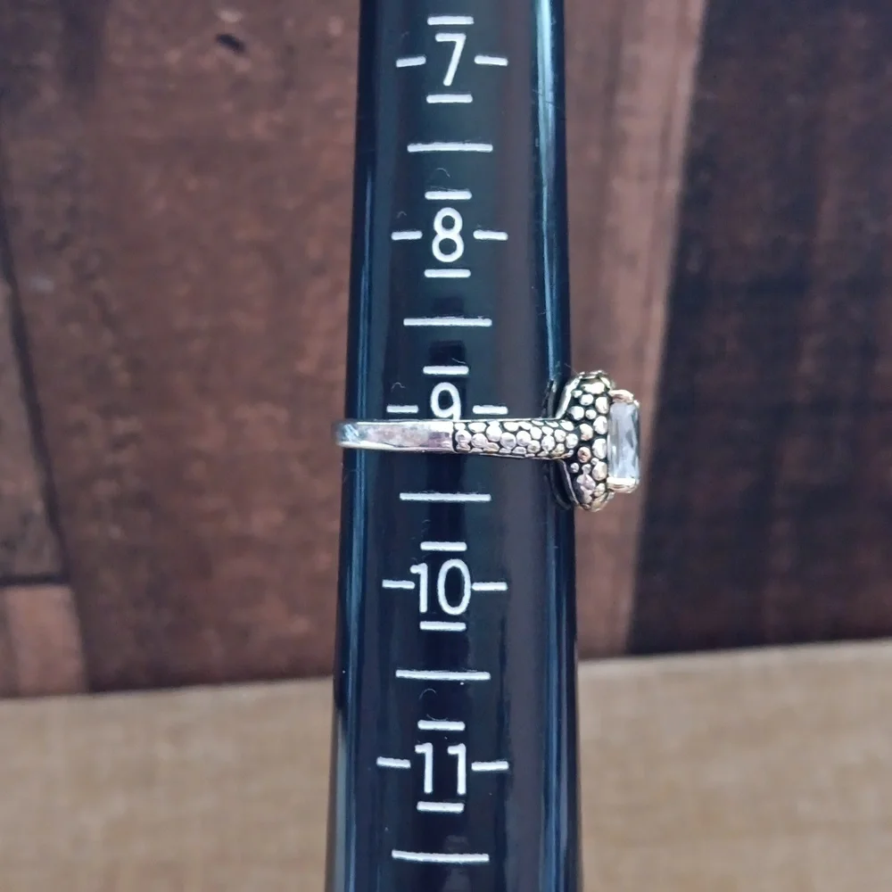 Rhinestone Pebbled Gold and Silver Textured Silver Ring